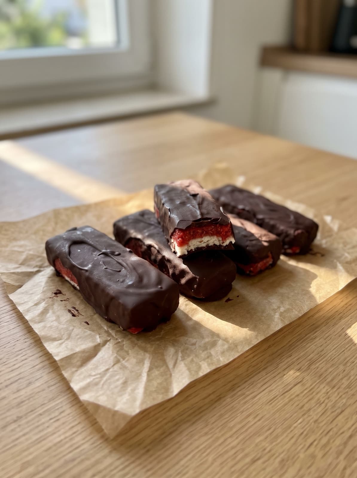 Proteinreiche Erdbeer-Eisriegel